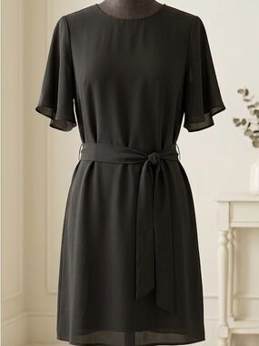 H&M| Dark Olive Green Tie-Waist Flutter Sleeve Knee Length Dress Sz 6